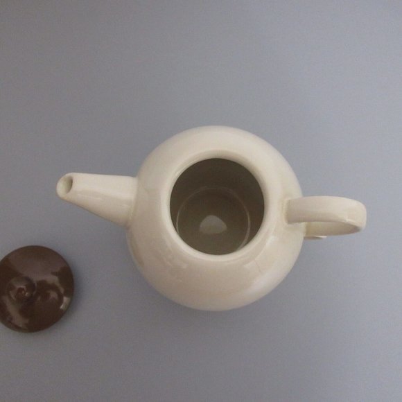 Stoneware Tea for One 3 pc Stackable Set with Teapot & Cup Cream w/Brown Lid - Picture 10 of 13